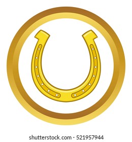 Horseshoe vector icon in golden circle, cartoon style isolated on white background