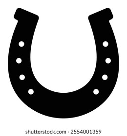 Horseshoe vector icon. Luck and fortune symbol. Good luck clipart for design and decoration. Black silhouette illustration isolated on white background.