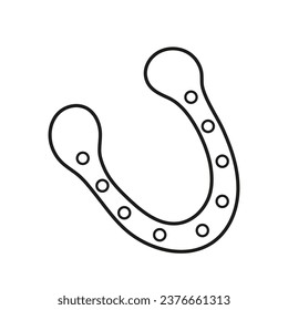 Horseshoe vector illustration in Doodle style. Isolated icon black line. Symbol of happiness outline. Holiday paraphernalia for sticker, cover, postcards, print, social media, icon.