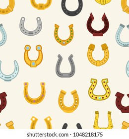 Horseshoe Vector Luck Horse Hoof Shoe Lucky Symbol Fortune Talisman Icons Animal Leg Illustration Seamless Pattern Background