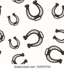 Horseshoe vector seamless pattern black on white background for decorated clothes or other things