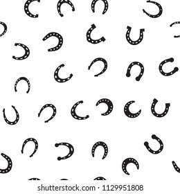 Horseshoe vector seamless pattern. Horse shoe silhouette as international good luck symbol. Endless background with fortune and success signs