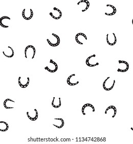 Horseshoe vector seamless pattern. Horse shoe silhouette as international good luck symbol. Endless background with fortune and success signs