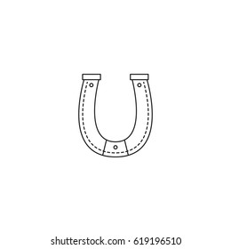 Horseshoe vector thin line icon. Black on white isolated symbol. Logo template, element for equestrian club, horse riding tours, brochures and banners. Simple mono linear modern design.