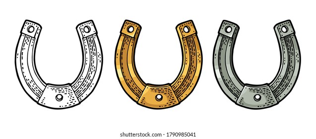 Horseshoe. Vintage color vector engraving illustration for info graphic, poster, web. Isolated on white background.