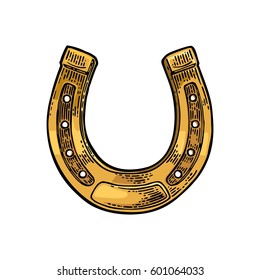 Horseshoe. Vintage vector color engraving illustration for info graphic, poster, web. Isolated on white background.