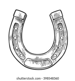 Horseshoe. Vintage vector engraving illustration for info graphic, poster, web. Black on white background