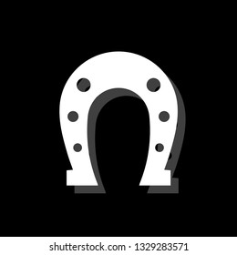 Horseshoe. White flat simple icon with shadow