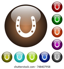 Horseshoe white icons on round color glass buttons