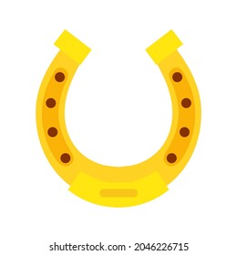 Horseshoe. Yellow golden horseshoe, a symbol of luck and happiness. Icon for website, application about game, success, horses. Vector flat illustration, cartoon style.