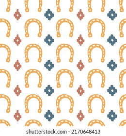 horseshoes and ethnic ornaments vector seamless pattern Wild west cartoon