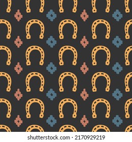 horseshoes and ethnic ornaments vector seamless pattern Wild west cartoon