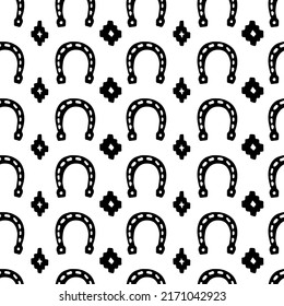 horseshoes and ethnic ornaments vector seamless pattern Wild west cartoon