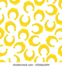 Horseshoes golden seamless pattern. Vector gold vintage horseshoe for equestrian sport or lucky concept design background