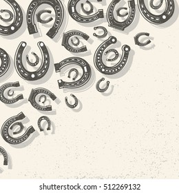 Horseshoes light background placer one shoe inside the other at the top left corner vector illustration