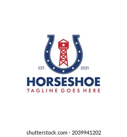 Horseshoes with oil miners in the middle of the design logo.
