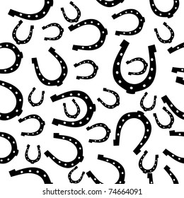 Horseshoes seamless background. Black and white vector Illustration.