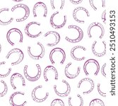 Horseshoes seamless pattern. Vector icons of old vintage horseshoe for equestrian sport or lucky concept design element