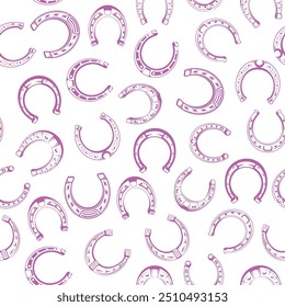 Horseshoes seamless pattern. Vector icons of old vintage horseshoe for equestrian sport or lucky concept design element