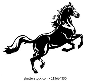 Horse,stand Up,vector Image,black And White Picture Isolated On White Background,rearing Stallion,tattoo Illustration