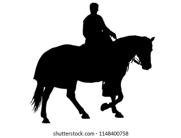 Horsewoman in an old suit on a horse on a white background