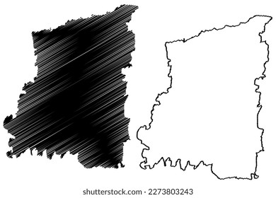 Horsham Non-metropolitan district (United Kingdom of Great Britain and Northern Ireland, ceremonial county West Sussex, England) map vector illustration, scribble sketch map