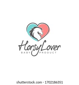 horsylover logo, with childish style horse and love vector
