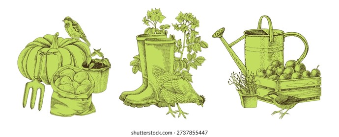 Horticulture and gardening vector icons