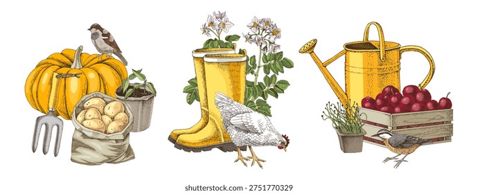 Horticulture and gardening vector icons