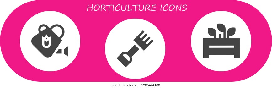  horticulture icon set. 3 filled horticulture icons. Simple modern icons about  - Watering can, Rake, Flowerpot