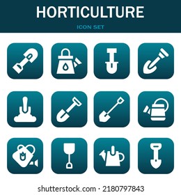 conjunto de iconos de horticultura. Ilustraciones vectoriales relacionadas con Shovel, Watering can y Shovel
