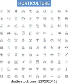 Horticulture outline icons collection. horticulture, gardening, landscaping, fruits, vegetables, propagation, cultivation vector illustration set. soil, nursery, plants line signs