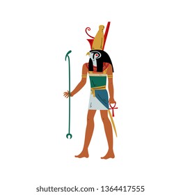 Horus God of Sky and Sun with Head of Falcon, Symbol of Ancient Egyptian Culture Vector Illustration