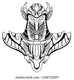 Horus Pharaoh God Face and head Egyptian Eagle tattoo style artwork collection. Ancient Egyptian god Horus in the guise of a man with a falcon head