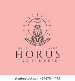 horus and sunburst line art logo vector symbol illustration design
