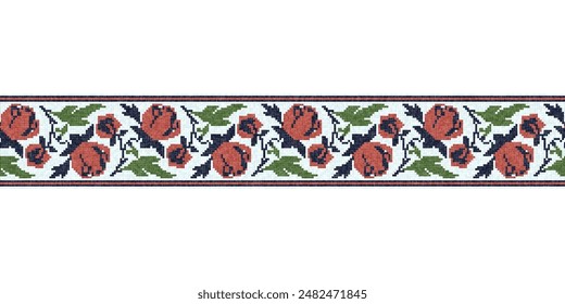 Horziontal seamless mosaic border pattern with floral motif