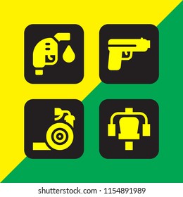 hose icon. 4 hose set with station, garden hose, pistol and fuel vector icons for web and mobile app