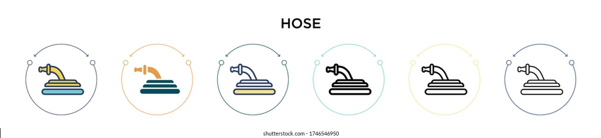 Hose icon in filled, thin line, outline and stroke style. Vector illustration of two colored and black hose vector icons designs can be used for mobile, ui, web