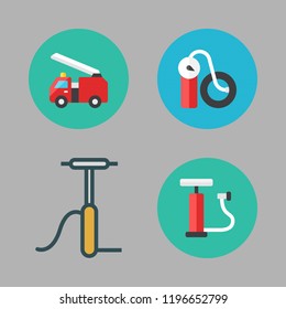 hose icon set. vector set about air pump and fire truck icons set.