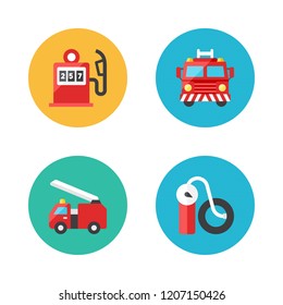 hose icon set. vector set about fire truck, air pump and gas station icons set.