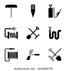 Hose icons. set of 9 editable filled hose icons such as shovel and rake