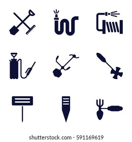 hose icons set. Set of 9 hose filled icons such as shovel and rake