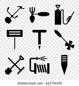 Hose icons set. set of 9 hose filled icons such as shovel and rake