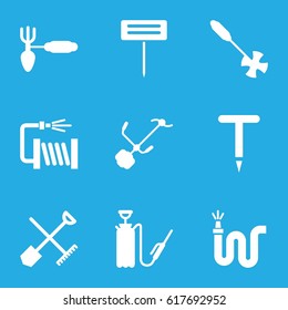 Hose icons set. set of 9 hose filled icons such as shovel and rake