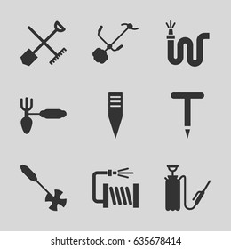 Hose icons set. set of 9 hose filled icons such as shovel and rake