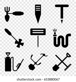 Hose icons set. set of 9 hose filled icons such as shovel and rake