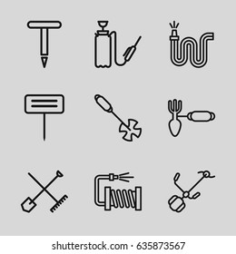 Hose icons set. set of 9 hose outline icons such as shovel and rake