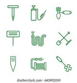 Hose icons set. set of 9 hose outline icons such as shovel and rake