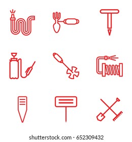 Hose icons set. set of 9 hose outline icons such as shovel and rake