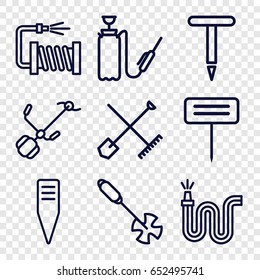 Hose icons set. set of 9 hose outline icons such as shovel and rake